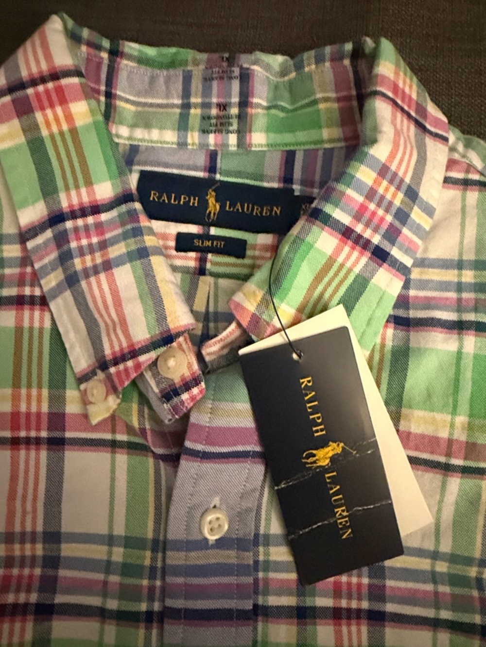 Ralph Lauren Pastel Plaid Cotton Button-Down Shirt - Green, Blue, Pink XL - Picture 4 of 5